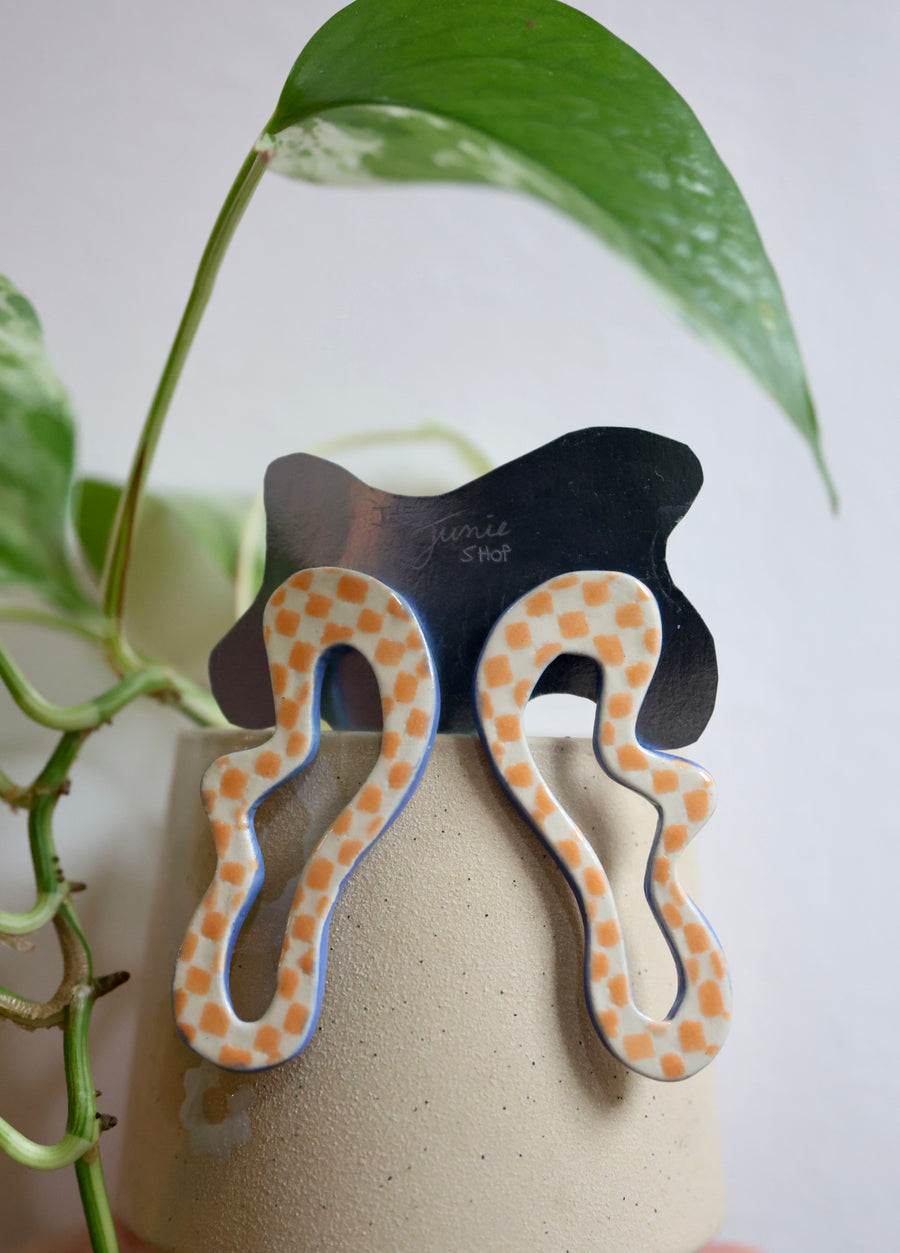 Abstract Earrings - Orange Checkers